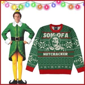 Men’s elf  sweater son of a Nutcracker green color 2xl measures 30 pit